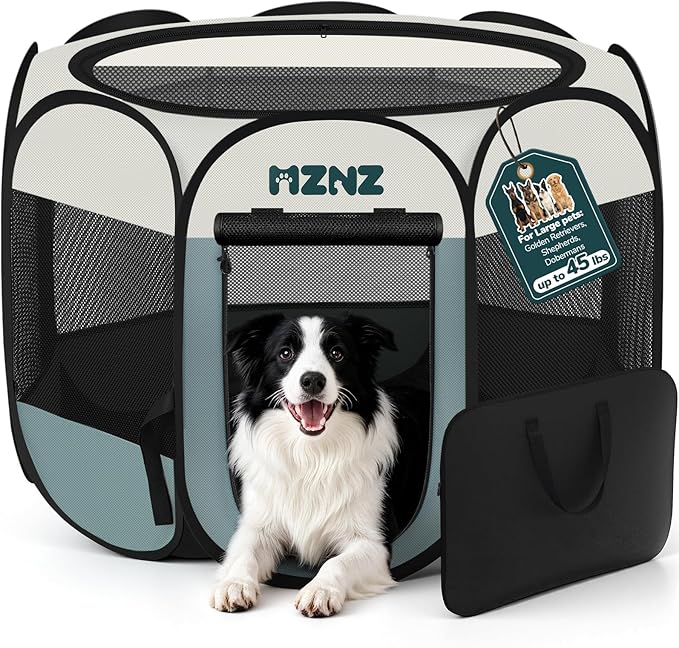 Dog Playpen, Portable Puppy Pet Crate Indoors for Small/Medium/Large Dogs Cats Rabbits, Foldable Dog Cage Enclosure for Outdoor, Pop Up Dogs Tent Kennel with Carrying Case, Grey