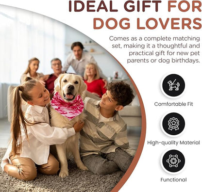 No Pull Harness and Leash Set - 6-in-1 Adjustable Vest Harness and Collars for Medium and Large Dogs. (Military Pink, Extra Small)