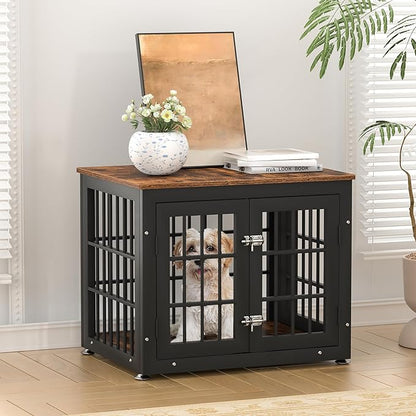 rehomerance 26 Inch Heavy Duty Dog Crate Furniture for Small Dogs, Decorative Pet House End Table, Wooden Cage Kennel Furniture Indoor, Rustic Brown