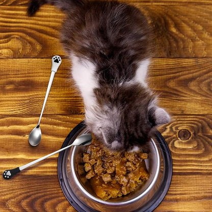 Patelai 6 Pieces Dog Can Spoon Stainless Steel Pet Dog Food Spoon with 7 Inch Long Handle Cat Canned Food Scoop with Cute Cat Claw Pattern for Pet