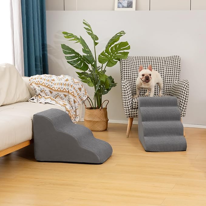 Aodisman Dog Steps for Bed, 4-Step Dog Stairs Ramp for Small Dogs and Cats, Indoor Non-Slip Pet Stairs Suitable for Older, Short-Legged, and Puppy Dogs to Climb onto High Beds and Couch, 17.4" H,Grey