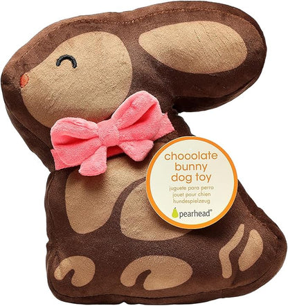 Pearhead Chocolate Bunny Plush Dog Toy, Easter Squeaky Dog Toy, Soft Plush Pet Toy for Dogs and Puppies, Easter Basket Gift for Pets