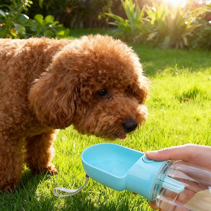 2-in-1 Dog Water Bottle with Food Container - 10oz Leak-Proof Travel Water Dispenser, Travel Water Bowl for Cats, Dogs, and Puppies - Essential for Walks, Hikes, and Travel (Blue)