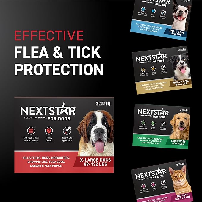 NEXTSTAR Flea and Tick Prevention for Dogs, Repellent & Control, Fast Acting Waterproof Topical Drops, Extra-Large Dog Flea & Tick Control, 1 Monthly Dose