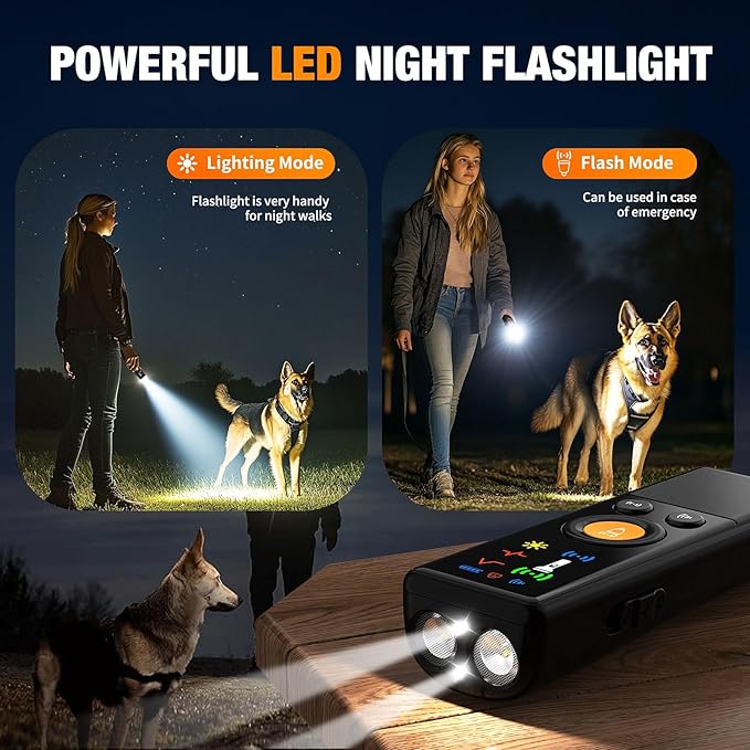 Ahbrother's Dog Bark Deterrent Devices 2X Ultrasonic Anti Barking 4 Training Modes Barks No More Indoors Outdoors Behavior Correct Safe & Humane Rechargeable Compact Bark Control for Dogs