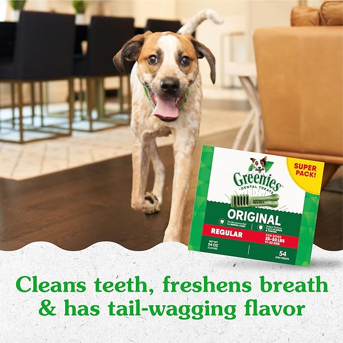 Greenies Veterinarian-Recommended Adult Natural Dental Dog Treats Regular Size, Dog Dental Chews, Original Flavor, 54 oz. Pack, 54 Count