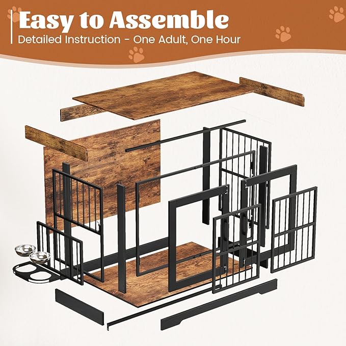VOPEAK 40" Rustic Dog Crate Furniture, Heavy Duty Dog Cage with Removable Trays for Small Medium Dogs, Dog Crate Dog Kennel Indoor, Chew Resistant Crate for Bedroom Living Room, Rustic Brown