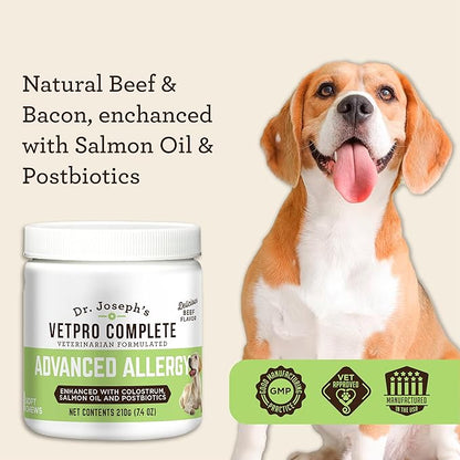VetPro Complete Dr. Joseph's Advanced Allergy and Itch Support for Dogs, 60 Count, Supports Seasonal Allergies, Itchy Skin, & Immunity, Enhanced with Salmon Oil, Probiotics & Colostrum