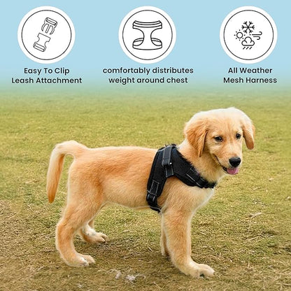 No Pull Reflective Adjustable Dog Harness with Handle- Comfortable Soft All Weather Mesh, Easy On Puppy Harness for Small Medium and Large Dogs (Black) Small