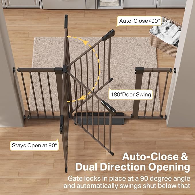 Cumbor 29.7-51.5" Baby Gate (Brown) & 36.6-69" Extra Wide Dog Gate (Brown) for Stairs, Doorways & Hallways