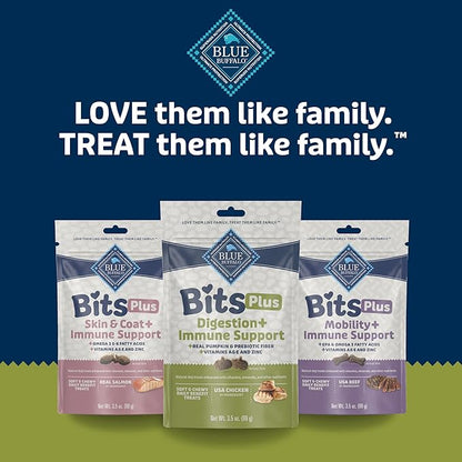 Blue Buffalo Blue Bits Plus Digestion and Immune Support Daily Benefit Dog Treats, Soft & Chewy Chicken and Pumpkin Morsels, 3.5-oz. Bag