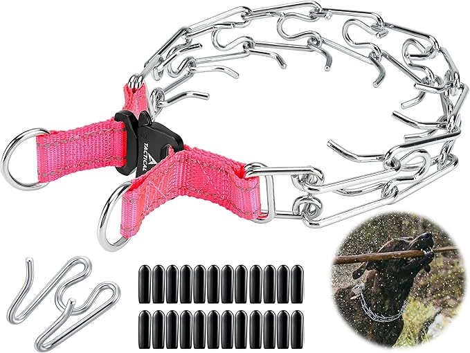 DEYACE Quick Release Dog Training Collar Adjustable Stainless Steel Collar for Small Medium Large Dog (Pink, M/L Neck Girth 14.5"-18.6")
