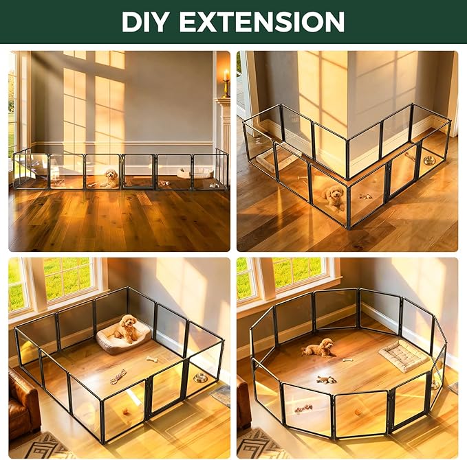 FXW AuraSpace Pro Acrylic Indoor Dog Playpen, Heavy-Duty with Metal Frame, 24" Height 12 Panels for Puppies & Small Dogs, Black│Patented