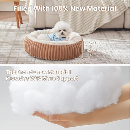 23 inches Donut Dog Bed for Small Dogs - Calming Round Puppy Bed with Removable Cover, Washable Milk Plush Faux Fur Pet Bed for Cats, Fits Pets up to 15 lbs(Mocha,Small)