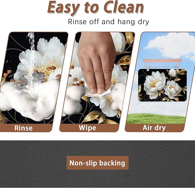 White Flowers Pet Feeding Mat,Glitter BloomingAbsorbent Quick-Dry Cat Dog Food and Water Bowl Mats,Non-Slip Rubber Backing Mat,Cat Dog Accessories Supplies 16"x24"