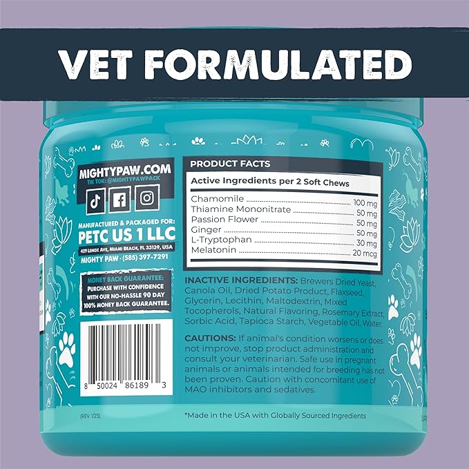 Mighty Paw Calming Chews for Dogs with Melatonin 2 Pack - Sleep Aid Waggables Calm (Made in USA) - Puppy & Large Dog Treats - Composure Dog Calming Chews for Stress & Relaxation, 240 Count