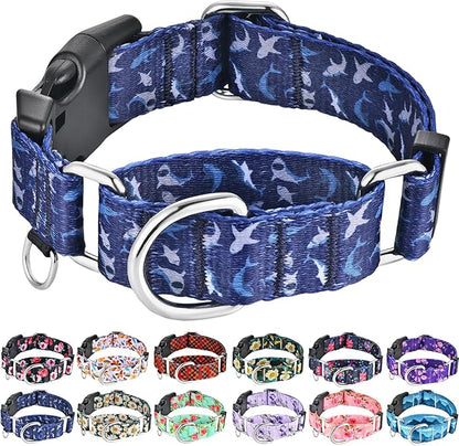 Martingale Collar for Dogs with Buckle Shark Dog Collar Adjustable Soft Nylon Boy Dog Collars for Small Dogs, Deep Blue Shark