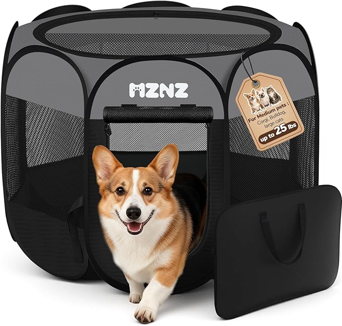 Dog Playpen, Portable Puppy Pet Crate Indoors for Small/Medium Dogs Cats Rabbits, Foldable Dog Cage Enclosure for Outdoor, Pop Up Dogs Tent Kennel with Carrying Case, Dark Grey
