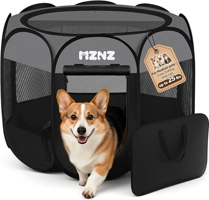 Dog Playpen, Portable Puppy Pet Crate Indoors for Small/Medium Dogs Cats Rabbits, Foldable Dog Cage Enclosure for Outdoor, Pop Up Dogs Tent Kennel with Carrying Case, Dark Grey