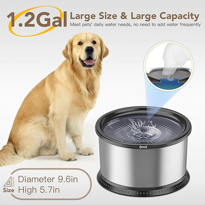 4.5L/1.2Gal Dog Water Bowl, No Spill Stainless Steel Slow Water Bowl for Medium Large Dogs, Large Capacity Splash Proof Slow Drinking Water Bowls with Anti-Slip Mat for Mess Drinkers