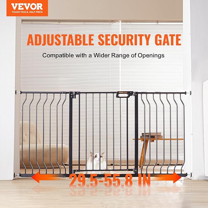 VEVOR 29.5-55.8" Extra Wide Safety Gate for Stairs, Auto Close Dog Gate for The House, Easy Install Pressure Mounted Pet Gates for Doorways, Easy Walk Thru Wide Safety Gate for Dog, Black