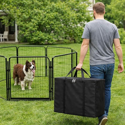 Dog Playpen w/Carrying Case for Indoor or Outdoor Use – 24 Inch, 24 Black Panels - Portable Metal Exercise Pen for Small Dogs & Puppies - Pet Fence Kennel Crate for House, RV, or Travel