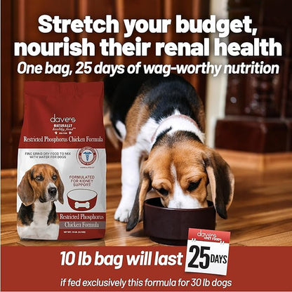 Dave's Pet Food Kidney Dog Food (Chicken Formula Crumble) Non-Prescription, Low Phosphorus, Low Sodium, Renal Kidney Support, Vet Formulated, 10 lb