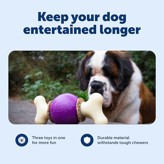 PetSafe Busy Buddy Bouncy Bone - 3-in-1 Adjustable Slow Feeder Toy with Refillable Treat Rings - Cleans Teeth & Gums, Cures Boredom & Slows Down Eating Habits - Medium - for Dogs 25-50 lb