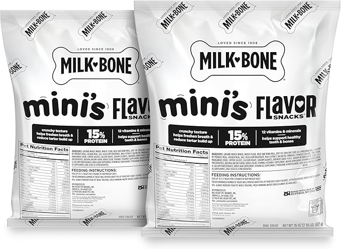 Milk-Bone Mini's Flavor Snacks Dog Treats, 35 Ounce Refill Packs (Pack of 2) Crunchy Texture Helps Reduce Tartar