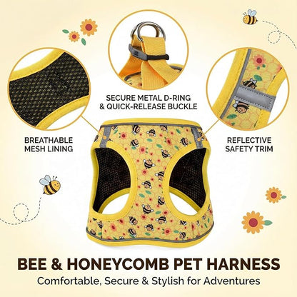 Mihqy Step in Dog Harness and Leash Set, Reflective Adjustable No Pull Dog Harness for Small Medium Dogs Puppy and Cats, Soft Padded Mesh Vest Harnesses for Girl and Boy Pets(Bee,M)