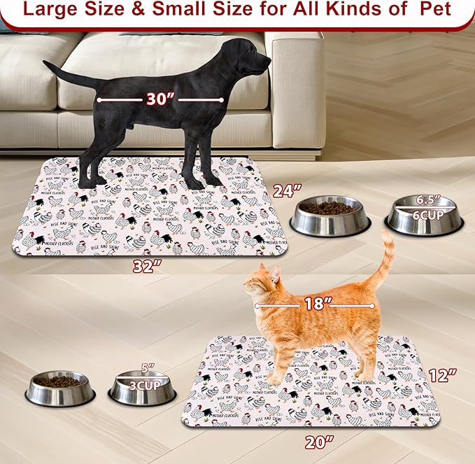 Dog Food Mats for Floors Waterproof Mat for Cat Food and Water Bowls - Absorbent Quick Dry Non Slip Mat for Pet Feeding