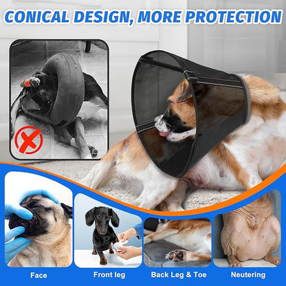 Breathable Mesh Dog Cone Collar for Surgery, Soft Elizabethan Recovery Alternative to Stop Licking,Pet Neck Collar for Large Medium Small Breeds(Navy Black,4)