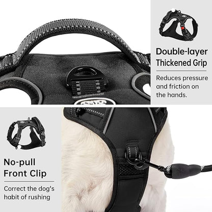 IVY&LANE No Pull Dog Harness for Small Dogs, Dog Vest Harness with Leash, Safety Belt and Storage Strap, Fully Adjustable Harness, 360° Reflective Strip, Soft Handle (Black, XS)