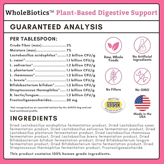 Wholistic Pet Organics WholeBiotics - Daily Dog Probiotics for Digestive Health Support & Immune Boost - 9 Strains - Prebiotics & Probiotics for Dogs & Cats - Gut Health for Dogs - 3 Oz - 85 Scoops
