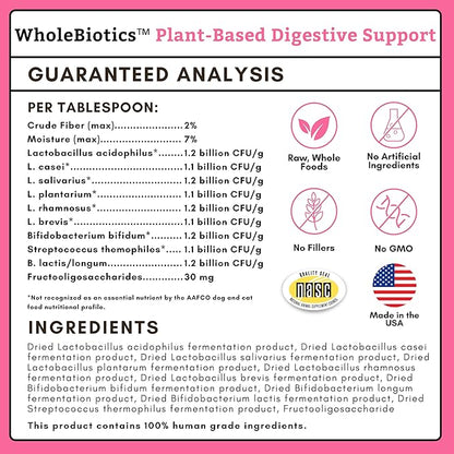 Wholistic Pet Organics WholeBiotics - Daily Dog Probiotics for Digestive Health Support & Immune Boost - 9 Strains - Prebiotics & Probiotics for Dogs & Cats - Gut Health for Dogs - 3 Oz - 85 Scoops