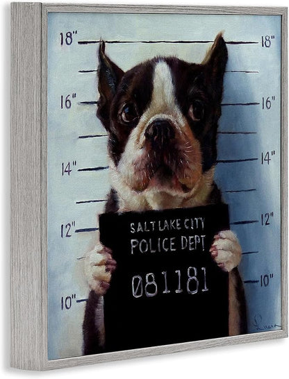 Stupell Industries Funny Boston Terrier Dog Jail Convicted Police, Design by Lucia Heffernan