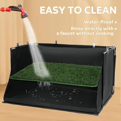 MABOZOO Dog Pee Pad Holder with Artificial Grass, 33.8 * 24 * 17.7 in Foldable Indoor Dog Potty Tray with Hemmed Edge, No Spill Pee Pad Holder Tray Puppy Litter Box for Dogs
