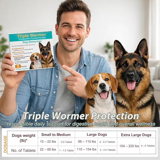 Dewormer for Dogs Pyrantel Pamoate and Praziquantel for Tapeworms, Roundworms and Hookworms Broad Spectrum Dewormer