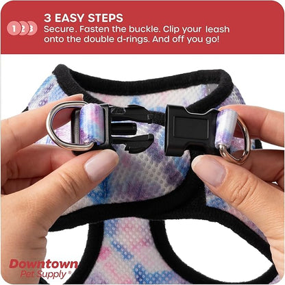Downtown Pet Supply Step-in Dog Harness – No Pull, Adjustable Padded Mesh with Reflective Trim, Secure Buckle Strap – Comfortable & Breathable Small Dog Harness, Large, Tie Dye
