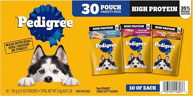 Pedigree High Protein Dog Food, Adult Wet Dog Food Pouches, Variety Pack, 3.5 oz. Pouches, 30 Count