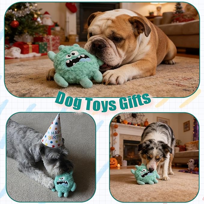 Plush Squeaky Dog Toy, Crinkle Stuffed Dog Toy Keep Them Busy Tug of War Birthday Dog Chew Toy for Small Medium Large Dogs (Light Green)