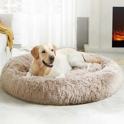 WESTERN HOME WH Calming Dog Beds Large Sized Dog - Donut Fluffy Pet Bed, Round Faux Fur Plush Bed