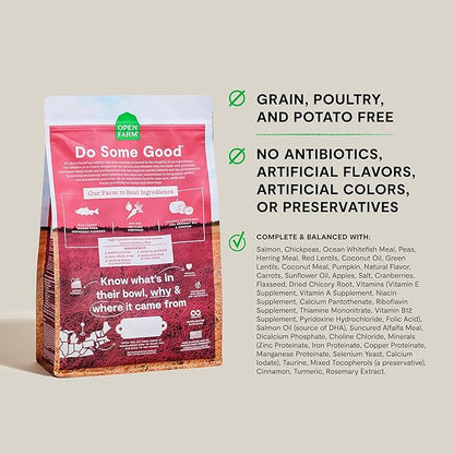 Open Farm, Grain-Free Dry Dog Food, Complete & Balanced Kibble, Sustainably & Ethically Sourced Ingredients, Non-GMO Veggies & Superfoods to Support Overall Health, Wild-Caught Salmon Recipe, 22lb Bag