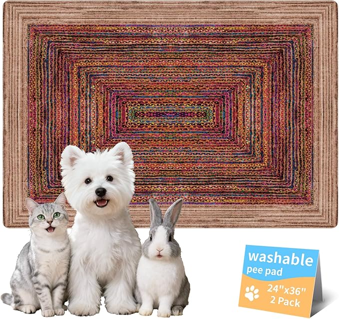Washable Pee Pads for Dogs, Reusable Puppy Potty Training Pads, Ultra-Absorbent Thick Waterproof Leak-Proof Non-Slip Pads & Mat for Crate, Playpen, Floor, Whelping & Housebreaking , 2 Pack 24"x36"
