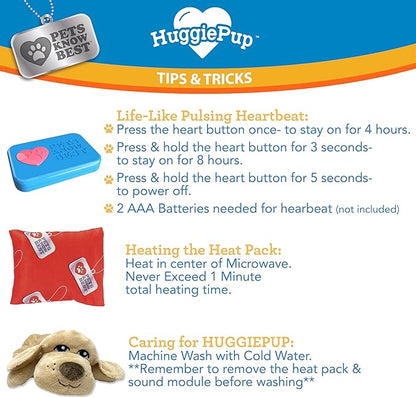 HuggiePup by Pets | Comfort Companion with Heartbeat Sleep Aide for Dogs & Puppies, Heating for Calming Relief Day or Night, Crate & Behavioral Training Essential Breeds | Golden