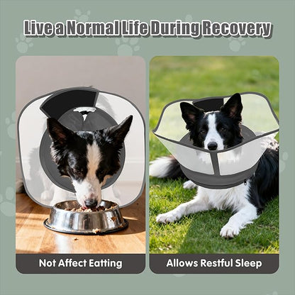 Inflatable Dog Cone with Transparent Shield, Large Size Protective Dog Donut Collar After Surgery Soft Donut Cone for Dogs, Gray, Large