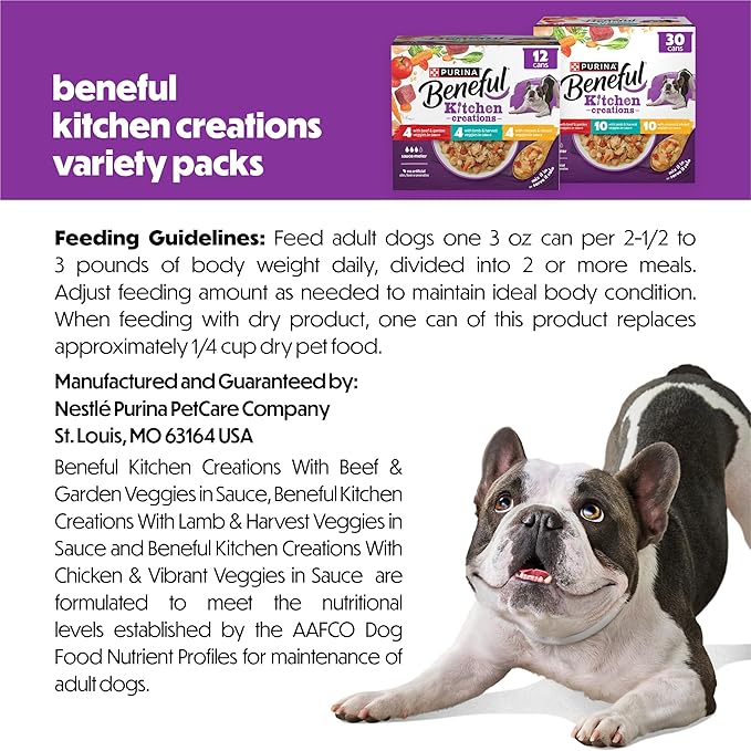 Purina Beneful Kitchen Creations With Beef, Chicken, or Lamb Wet Dog Food Variety Pack - (Pack of 30) 3 oz. Cans