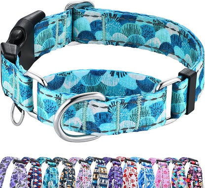 Reflective Martingale Collar with Buckle Adjustable Nylon Training Pet Collars for Large Dogs (Turquoise Shell, L)