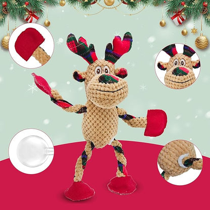Christmas Squeaky Dog Toys, Stuffed Large Dog Toys to Keep Them Busy, Interactive Plush Chew Toys with Crinkle Paper, Tough Pet Animal Toys for Small Medium Large (Elk)