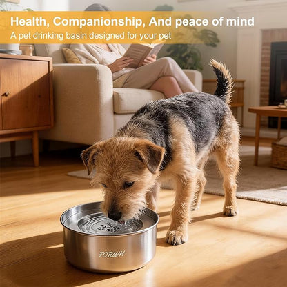 Stainless Steel Dog Water Bowl No Spill, 101oz/3L Large Capacity Pet Water Dispenser with Floating Disk, Non-Slip Slow Drink Feeder for Cat, Anti-Gulping & Splash Proof for Travel, Car & Home